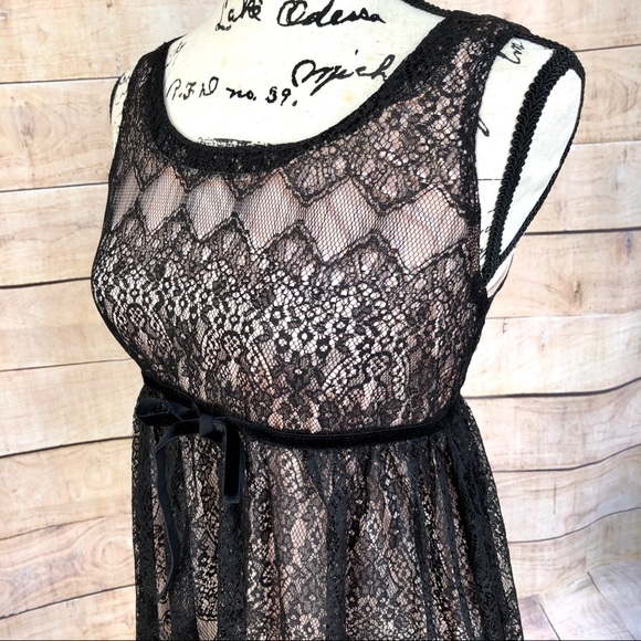 Black Lace Cream Lining High Waist Babydoll Dress - Picture 5 of 10
